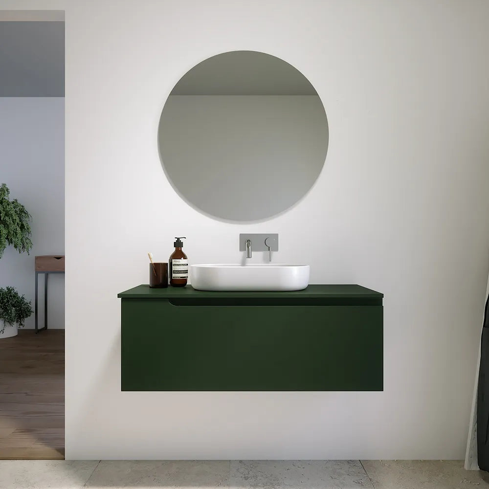 Mobile bagno sospeso 120 cm un cassetto verde foresta opaco con top | Ardenne