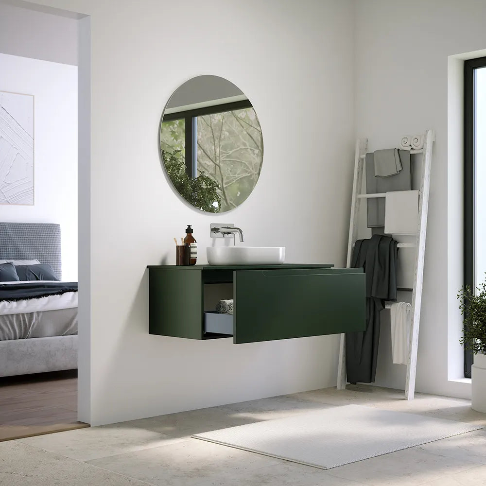 Mobile bagno sospeso 100 cm un cassetto verde foresta opaco con top | Ardenne