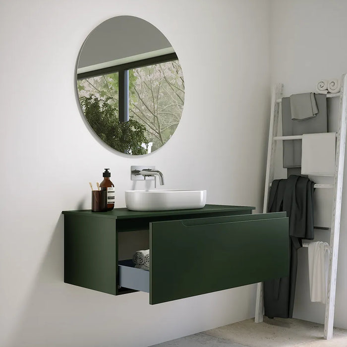 Mobile bagno sospeso 120 cm un cassetto verde foresta opaco con top | Ardenne