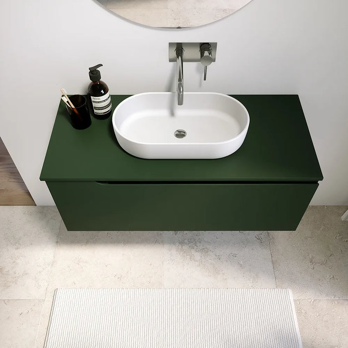 Mobile bagno sospeso 90 cm un cassetto verde foresta opaco con top | Ardenne
