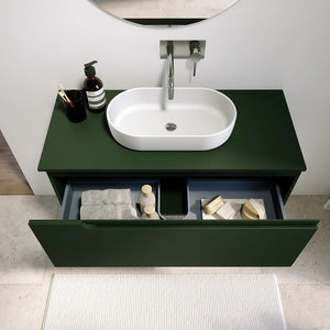 Mobile bagno sospeso 90 cm un cassetto verde foresta opaco con top | Ardenne