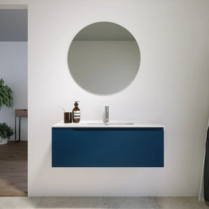 Mobile bagno sospeso 80 cm un cassetto blu zaffiro opaco con lavabo | Ardenne