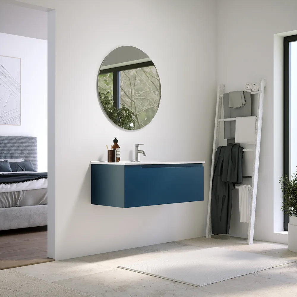 Mobile bagno sospeso 80 cm un cassetto blu zaffiro opaco con lavabo | Ardenne