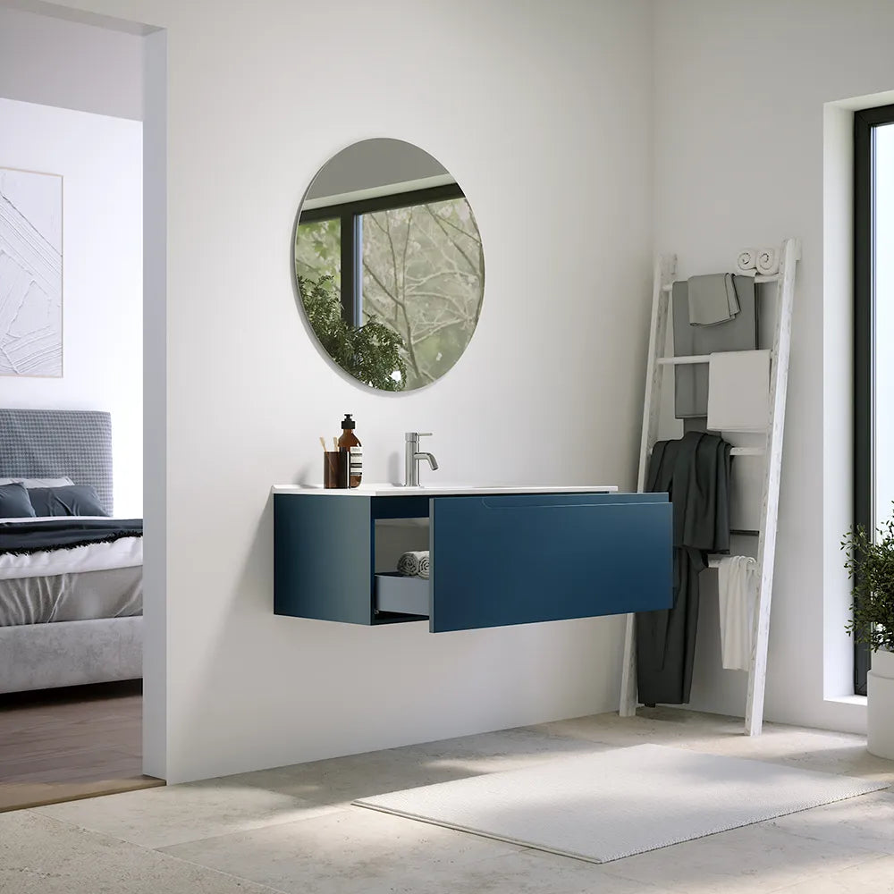 Mobile bagno sospeso 80 cm un cassetto blu zaffiro opaco con lavabo | Ardenne
