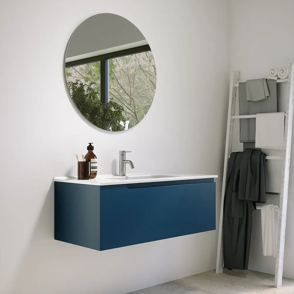 Mobile bagno sospeso 80 cm un cassetto blu zaffiro opaco con lavabo | Ardenne