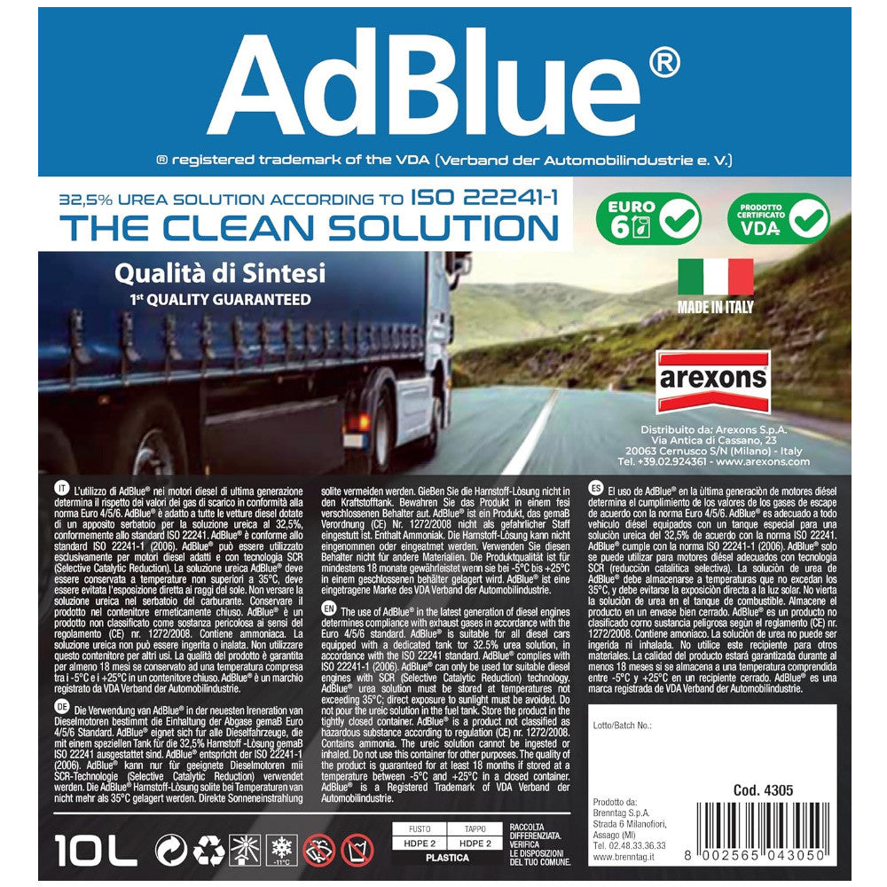 Arexons Ad-blue Per Motori Diesel Adatti Tecnologia Scr Tanica 10l Con Beccuccio