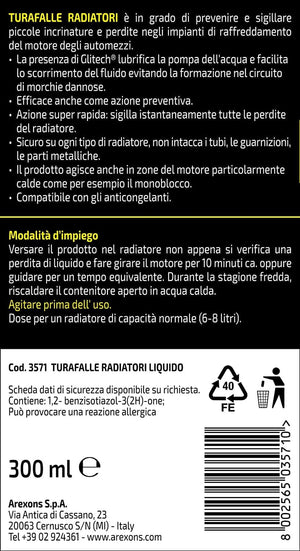 Arexons Liquido Per Radiatori 300 Ml Turafalle Radiatore Auto Sigilla Perdite Radiatore