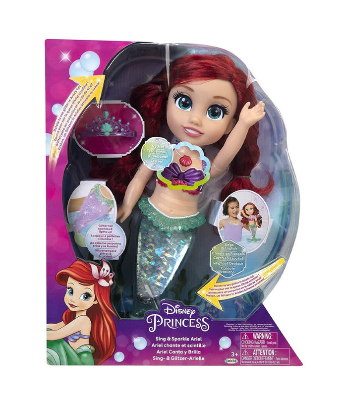 Ariel Principessa Disney Bambola 35cm Parlante Musicale, Glitter, Si Illumina         