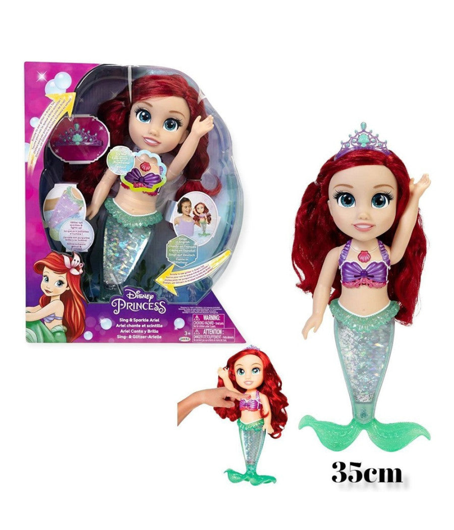 Ariel Principessa Disney Bambola 35cm Parlante Musicale, Glitter, Si Illumina         
