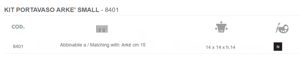 Nicoli Vaso cm 15 con supporto in metallo Arké Up Small