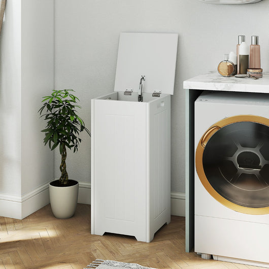 Cesto della biancheria 34 L con coperchio cerniera di metallo per bagno, Armadietto con grande capacit¨¤ Bianco-Cesti del bucato