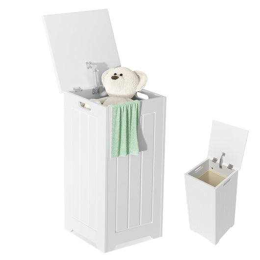 Cesto della biancheria 34 L con coperchio cerniera di metallo per bagno, Armadietto con grande capacit¨¤ Bianco-Cesti del bucato