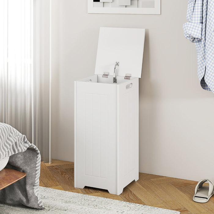 Cesto della biancheria 34 L con coperchio cerniera di metallo per bagno, Armadietto con grande capacit¨¤ Bianco-Cesti del bucato