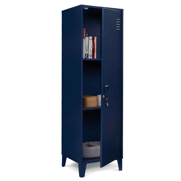 IDMarket - Armadietto ESTER con porta in metallo blu scuro, design industriale