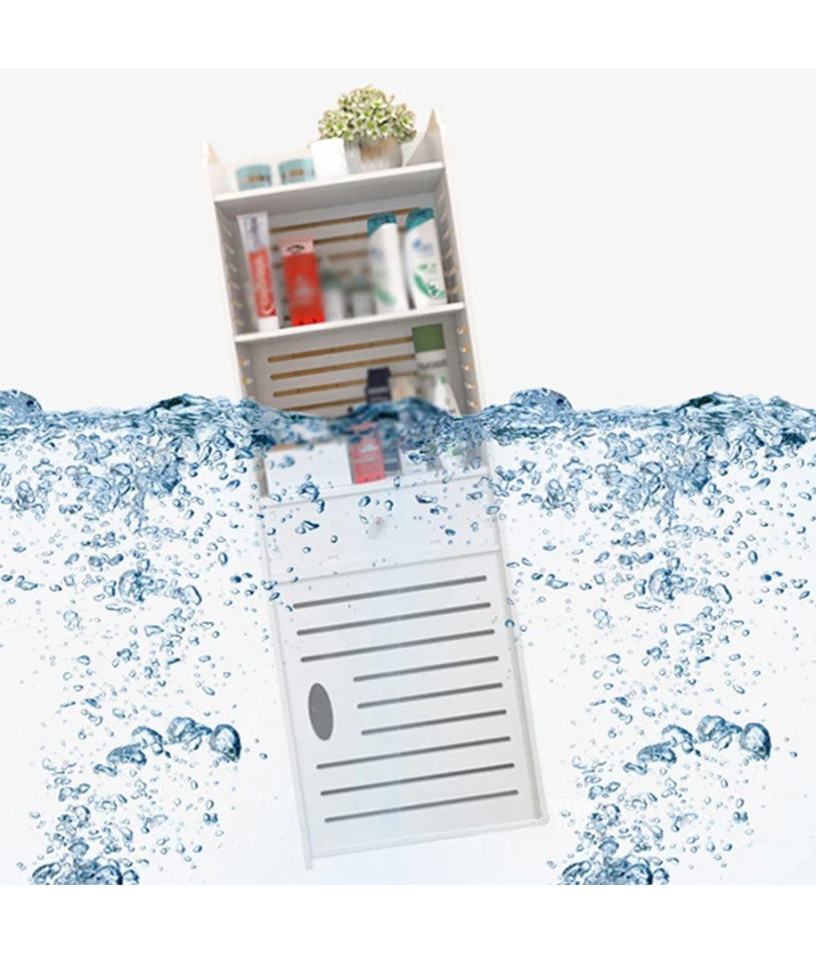 Armadietto In Legno Bianco Lucido Mdf Con Due Ante 3 Mensole Ripini 120x32x27cm         