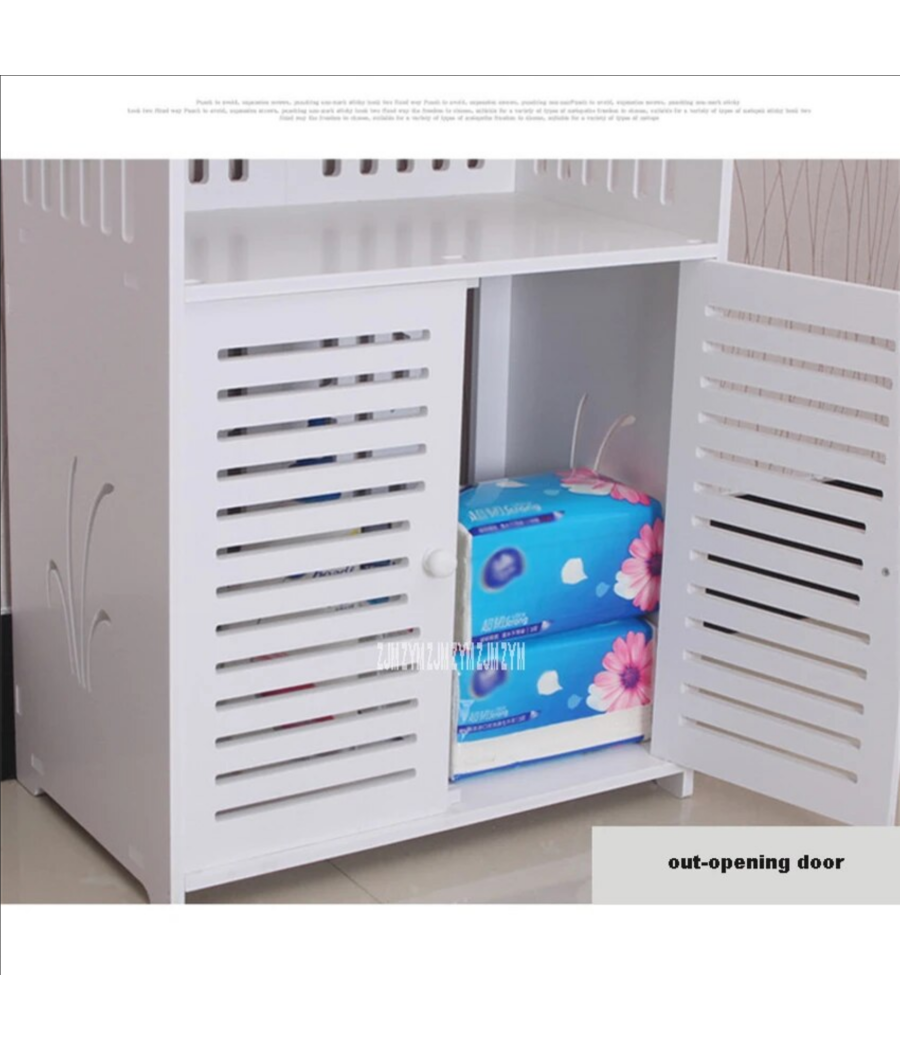 Armadietto In Legno Bianco Lucido Mdf Con Due Ante 3 Mensole Ripini 120x32x27cm         