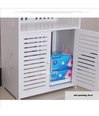 Armadietto In Legno Bianco Lucido Mdf Con Due Ante 3 Mensole Ripini 120x32x27cm         