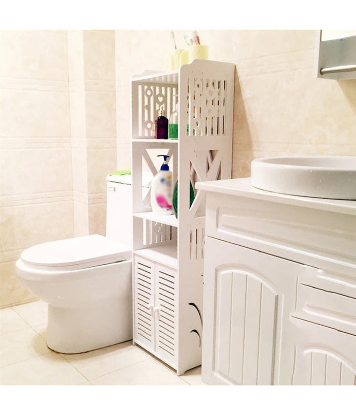 Armadietto In Legno Bianco Lucido Mdf Con Due Ante 3 Mensole Ripini 120x32x27cm         