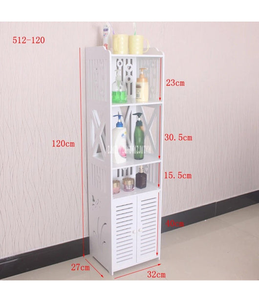 Armadietto In Legno Bianco Lucido Mdf Con Due Ante 3 Mensole Ripini 120x32x27cm         