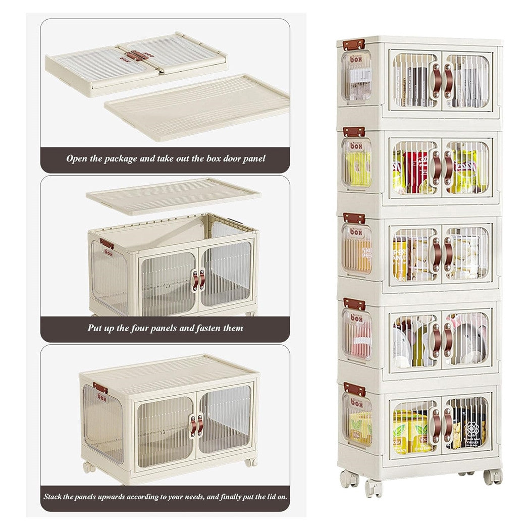 Trade Shop - Armadietto In Plastica Pieghevole Con Ante Contenitori Trasparenti Con Ruote Armadio         