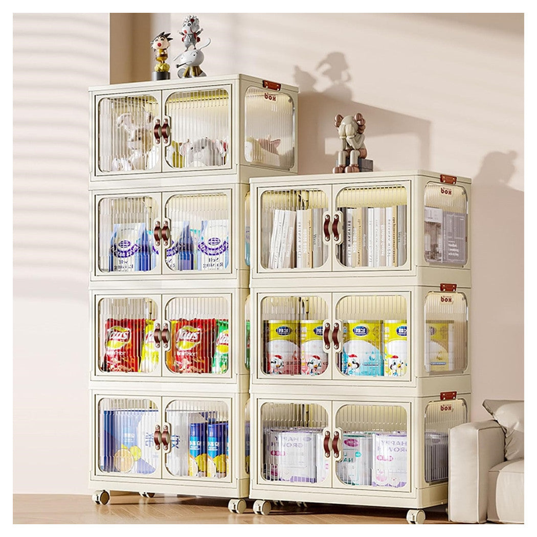 Trade Shop - Armadietto In Plastica Pieghevole Con Ante Contenitori Trasparenti Con Ruote Armadio         