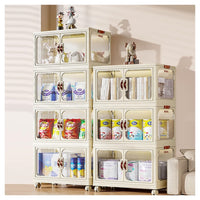 Trade Shop - Armadietto In Plastica Pieghevole Con Ante Contenitori Trasparenti Con Ruote Armadio         