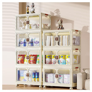 Trade Shop - Armadietto In Plastica Pieghevole Con Ante Contenitori Trasparenti Con Ruote Armadio         