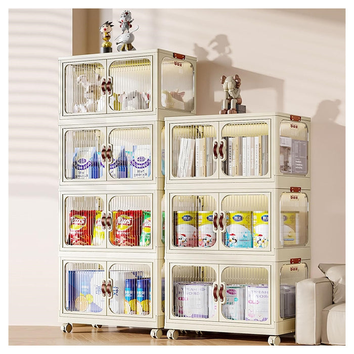 Trade Shop - Armadietto In Plastica Pieghevole Con Ante Contenitori Trasparenti Con Ruote Armadio         