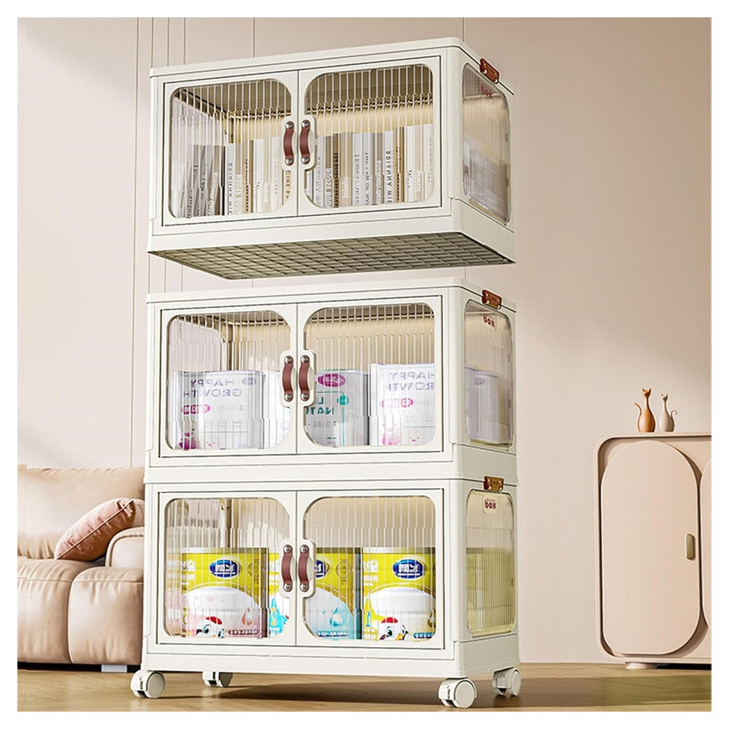 Trade Shop - Armadietto In Plastica Pieghevole Con Ante Contenitori Trasparenti Con Ruote Armadio         