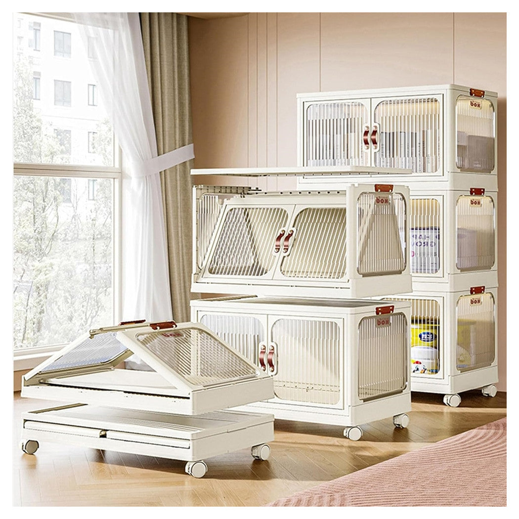 Trade Shop - Armadietto In Plastica Pieghevole Con Ante Contenitori Trasparenti Con Ruote Armadio         