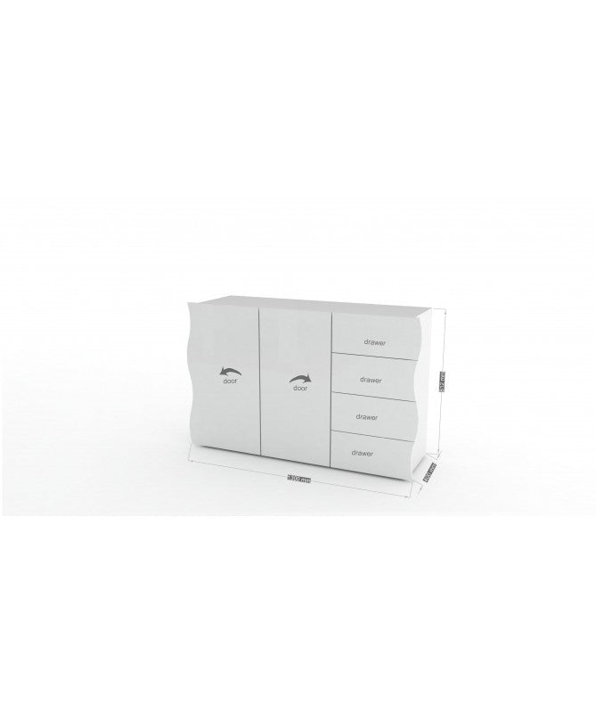 Armadietto ONDA 2 ante + 4 cassetti - bianco laccato lucido