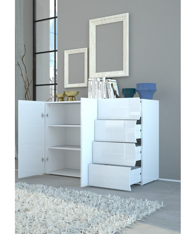 Armadietto ONDA 2 ante + 4 cassetti - bianco laccato lucido