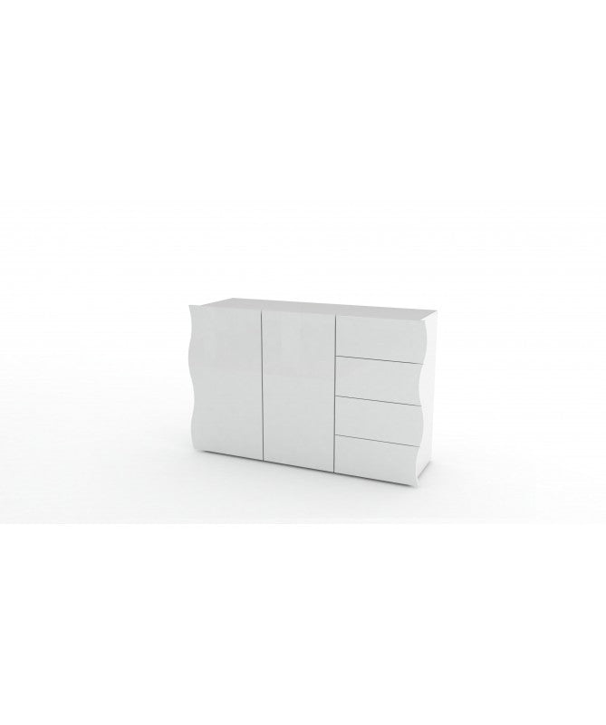 Armadietto ONDA 2 ante + 4 cassetti - bianco laccato lucido