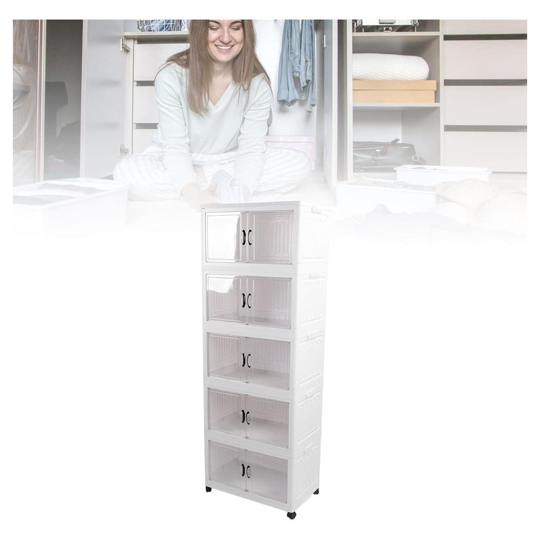 Trade Shop - Armadietto Pieghevole In Plastica Con 4 Ruote Mobili Contenitori Organizzazione Casa Ufficio -