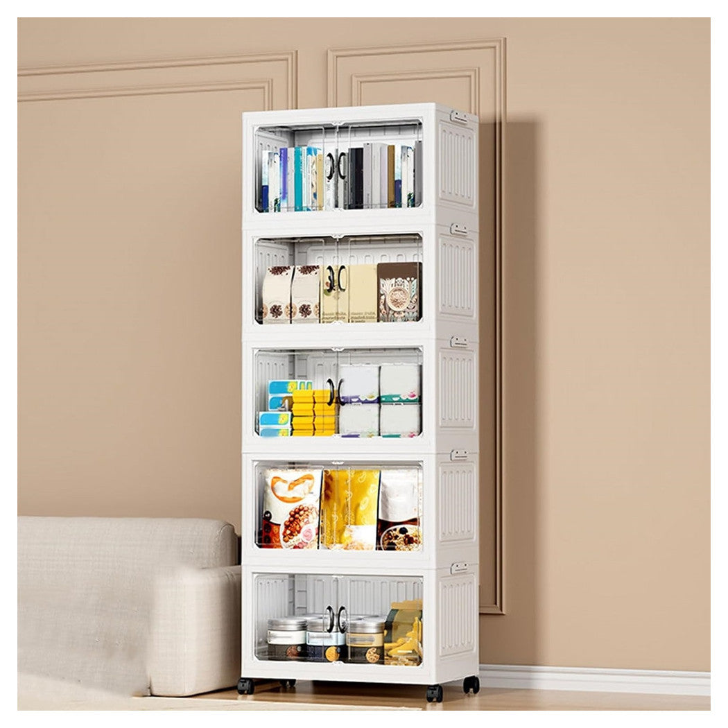 Trade Shop - Armadietto Pieghevole In Plastica Con 4 Ruote Mobili Contenitori Organizzazione Casa Ufficio -