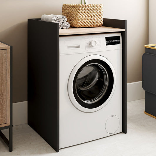 IDMarket - Armadietto WALLIS nero e faggio per lavatrice o asciugatrice