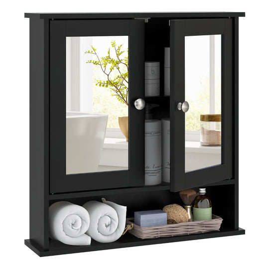 Armadietto da parete per bagno con ripiano regolabile e scomparto aperto, Armadietto salvaspazio per soggiorno Nero-Armadi da parete