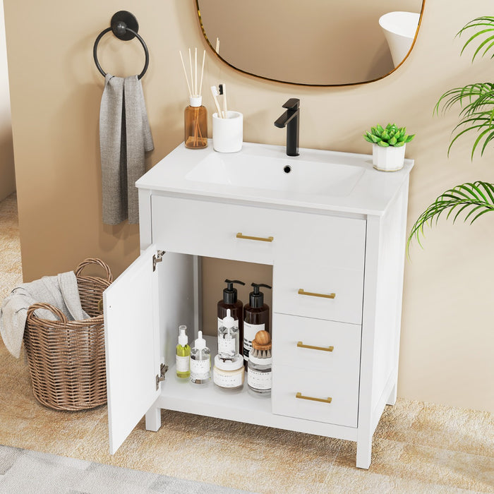 Armadietto da bagno con lavabo in ceramica-Mobiletto da bagno Organizzatore di stoccaggio sotto lavabo con 2 cassetti Bianco