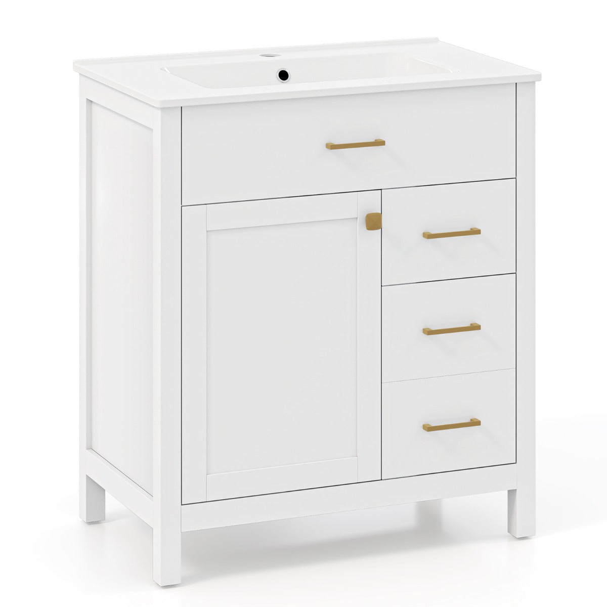 Armadietto da bagno con lavabo in ceramica-Mobiletto da bagno Organizzatore di stoccaggio sotto lavabo con 2 cassetti Bianco