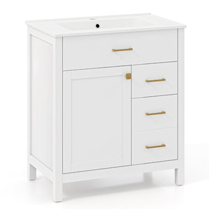 Armadietto da bagno con lavabo in ceramica-Mobiletto da bagno Organizzatore di stoccaggio sotto lavabo con 2 cassetti Bianco