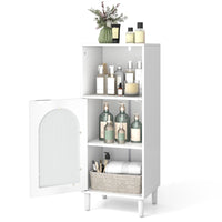 Armadietto da bagno con anta in vetro temperato, Mobile laterale in legno con ripiano regolabile e kit anti-ribaltamento Bianco-Armadi da parete