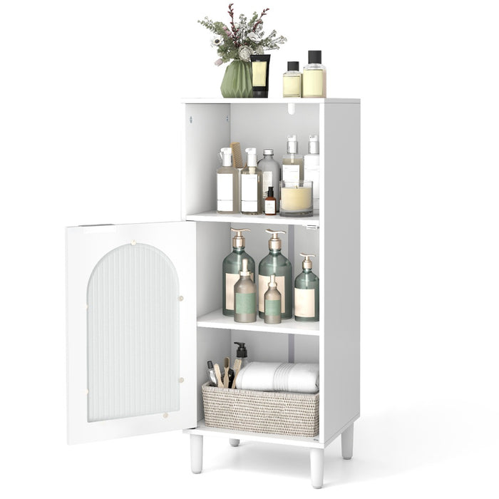 Armadietto da bagno con anta in vetro temperato, Mobile laterale in legno con ripiano regolabile e kit anti-ribaltamento Bianco-Armadi da parete