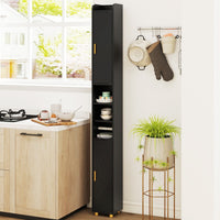 Armadietto da bagno stretto organizzatore stretto con 2 ante e ripiani regolabili-Mobiletto da bagno Armadietto da bagno alto Nero