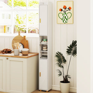 Armadietto da bagno stretto organizzatore stretto con 2 ante e ripiani regolabili-Mobiletto da bagno Armadietto da bagno alto Bianco