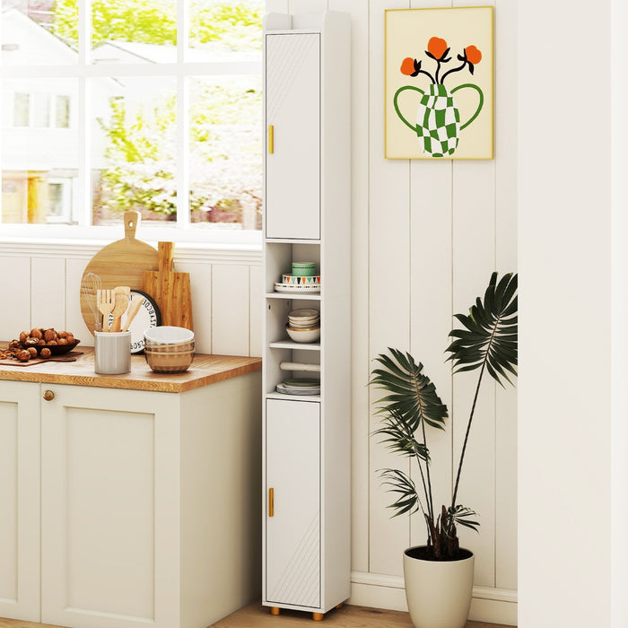 Armadietto da bagno stretto organizzatore stretto con 2 ante e ripiani regolabili-Mobiletto da bagno Armadietto da bagno alto Bianco