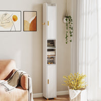 Armadietto da bagno stretto organizzatore stretto con 2 ante e ripiani regolabili-Mobiletto da bagno Armadietto da bagno alto Bianco