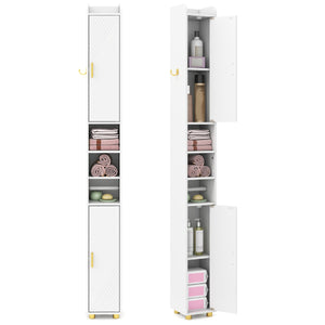 Armadietto da bagno stretto organizzatore stretto con 2 ante e ripiani regolabili-Mobiletto da bagno Armadietto da bagno alto Bianco