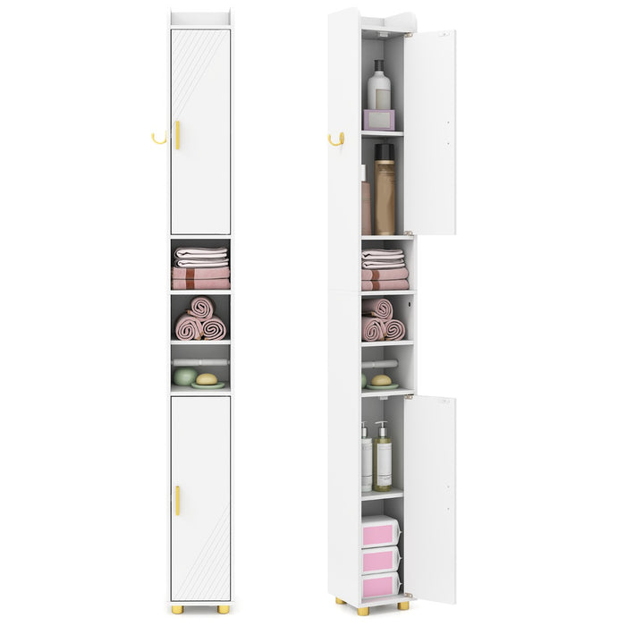 Armadietto da bagno stretto organizzatore stretto con 2 ante e ripiani regolabili-Mobiletto da bagno Armadietto da bagno alto Bianco