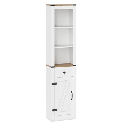 Armadietto da bagno alto 173 cm organizzatore stretto con cassetto, Armadietto da bagno soggiorno e cucina Bianco-Armadietti da bagno