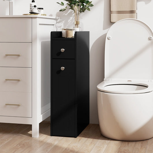 Armadietto da bagno stretto a 4 ripiani con cassetti estraibili, Armadietto da bagno armadio da bagno Nero-Armadietti da bagno